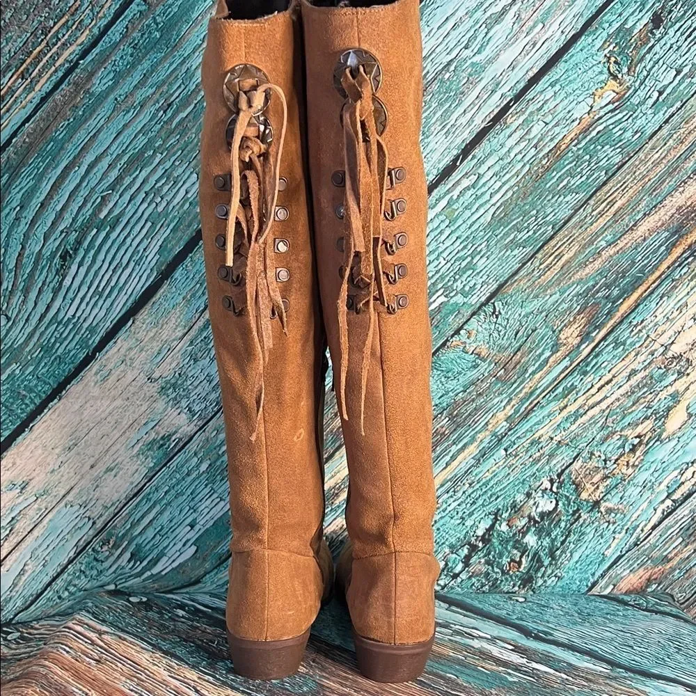 Naughty Monkey Brown Over the Knee Fringe Boots
